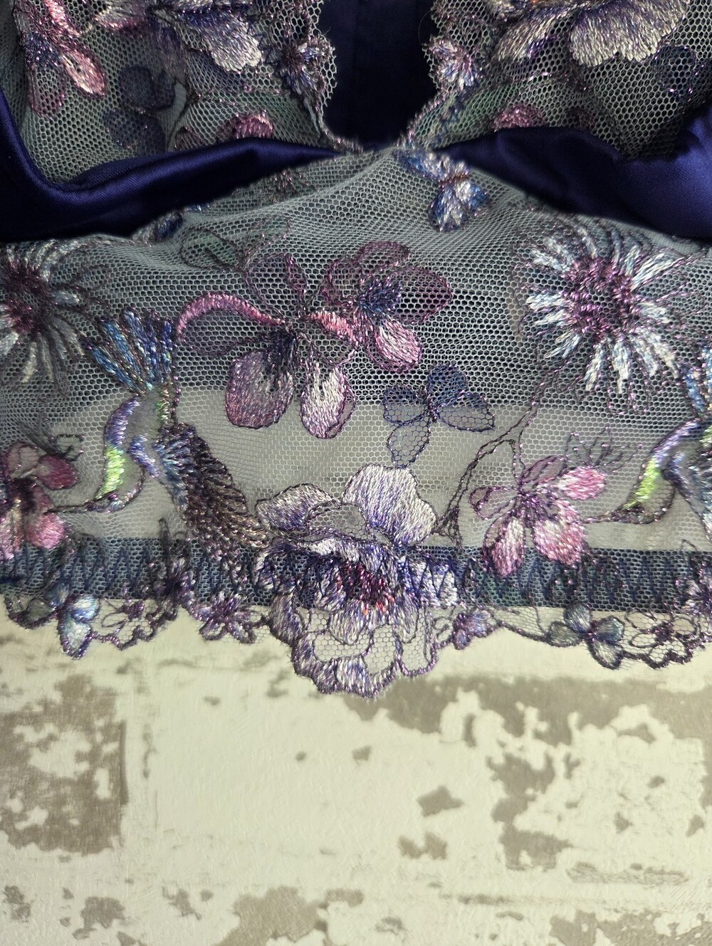 Victoria's Secret Blue Floral Embroidered Longline Bra Bustier - 32DD - Picture 3 of 8